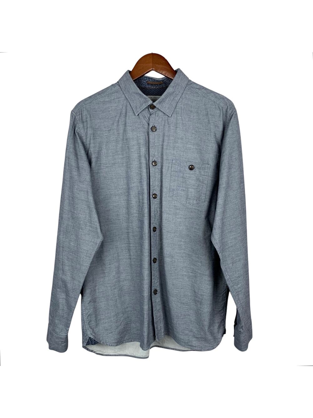 Ted Baker London Shirt Button Up Front Blue Grey Cotton Men's 6 XXL 2XL
